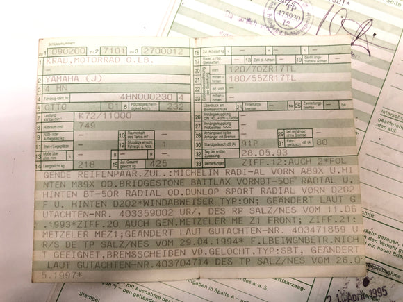 ヤマハYZF 750 R 4HN [1995]  - 紙のあるフレーム