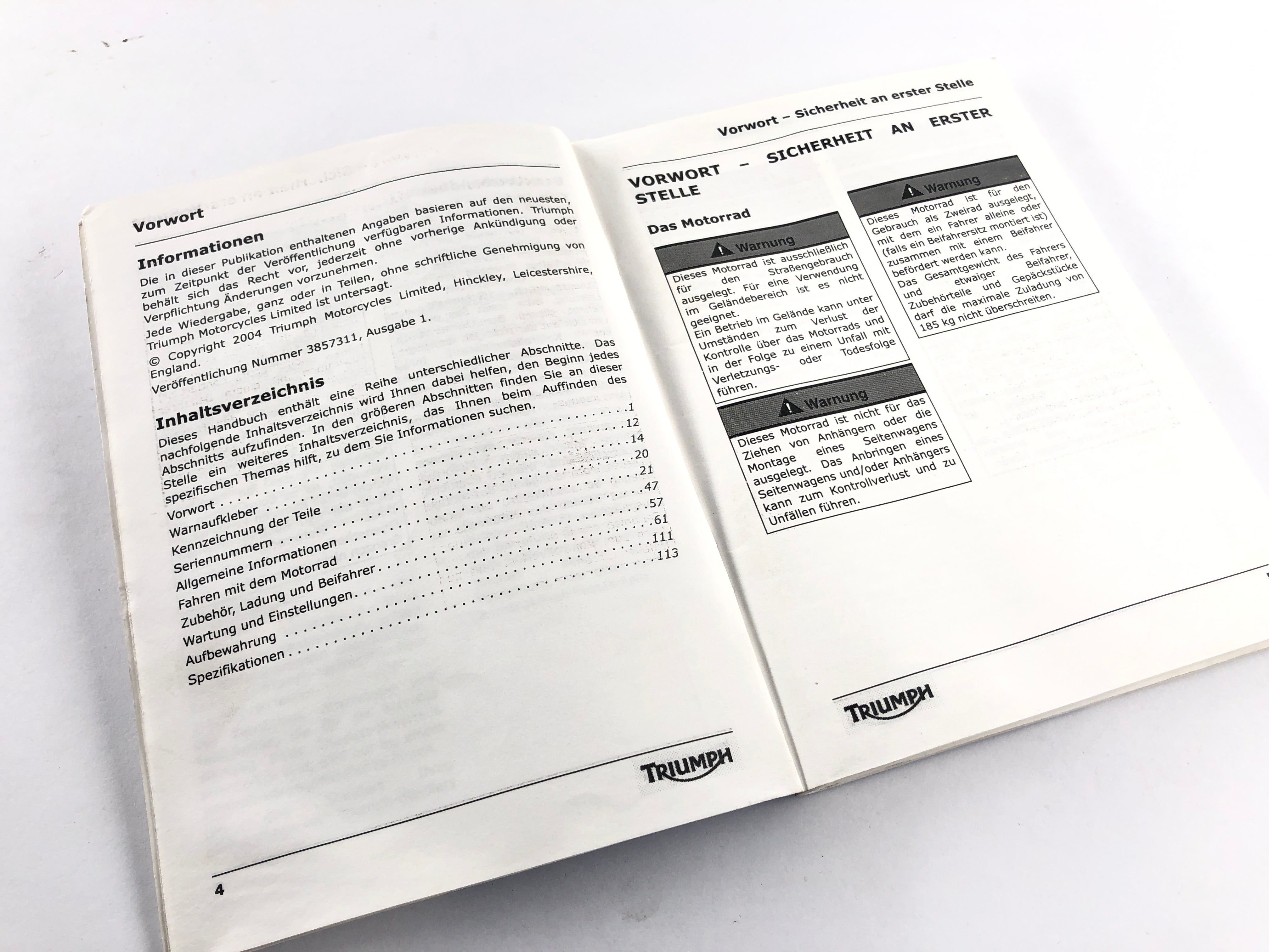 Triumph Speed ​​Triple 1050 515NJ [2006] - Instruções operacionais