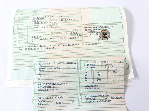 Beta RR 125 [2018] - Kader met papieren