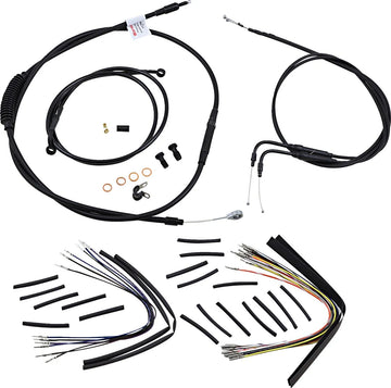 Harley Davidson FXST [BURLY BRAND] - Kit complet de câbles/lignes de guidon en vinyle noir pour cintres Ape