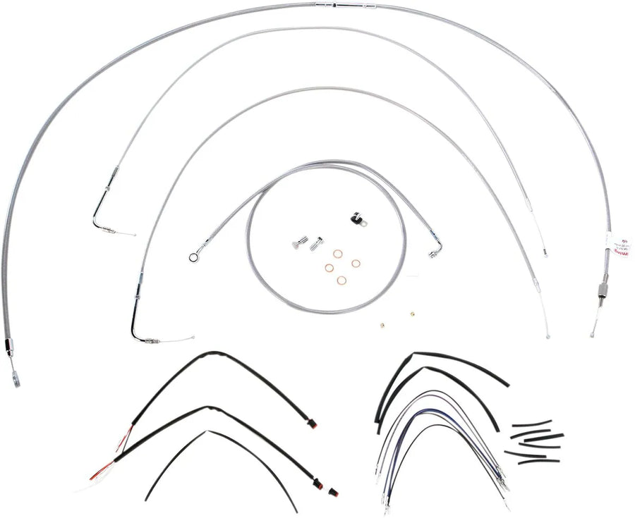 harley davidson flst [BURLY BRAND] - Täydellinen ruostumattomasta teräksestä valmistettu ohjaustangon vaijeri/jarruputkisarja