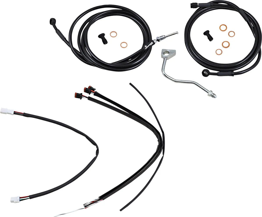 harley davidson flhrxs [BURLY BRAND] – Komplettes Schwarzes Vinyl-Lenkerzug-/Leitungskit für Ape Hanger