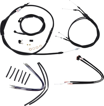 Harley Davidson Sportster 883 Iron XL [BURLY BRAND] - Kit completo di cavi/linee manubrio in vinile nero per Ape Hangers