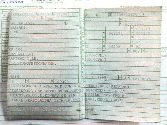 Kawasaki ZXR 400 ZX400L [1993] - quadro com papéis