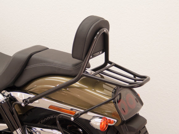Harley Davidson Dyna Fat Bob [2008-2013] - Passenger Sissy Bar with Pillow and Bagage Rack, Black