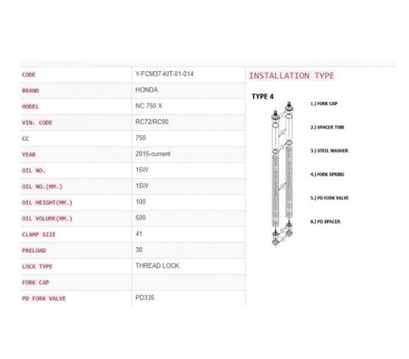 Honda Nc 750 X Dct [YSS] - Opgraderingssæt forgaffel - Sport