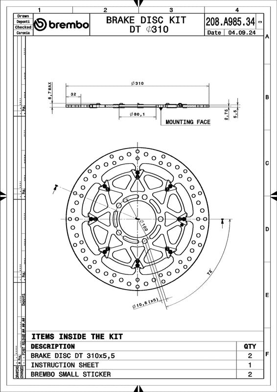 Kawasaki Zzr 1400 [BREMBO RACING] - UPGRADE T-Drive paire de disques de frein flottants - 208A98534