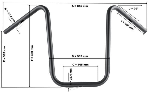 Harley Davidson Sportster [HIGHWAY HAWK] - Bad Hawk 1 Zoll Lenker mit 3 Bohrungen, 845mm breit 370mm hoch, chrom