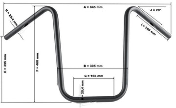 Yamaha Xvs 1100 Drag Star [HIGHWAY HAWK] - Bad Hawk 1 tommer styr med 3 huller, 845 mm bred 370 mm høj, krom