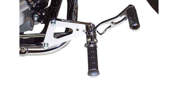 Honda Vt 125 [BURCHARD EXCELLENCE] - передняя система подножек с ABE, +16 см, Honda VT 125 Shadow, фрезерованный Ness, хром