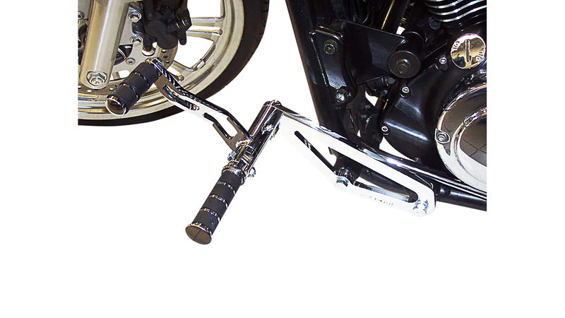 Kawasaki Vn 900 Cla [BURCHARD EXCELLENCE] - vorverlegte Fußrastenanlage mit ABE, +17 cm, Kawasaki VN 900 Classic /Custom, Sundance gefräst, chrom