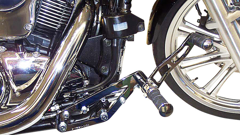 Kawasaki Vn 900 Cla [BURCHARD EXCELLENCE] - vorverlegte Fußrastenanlage mit ABE, +17 cm, Kawasaki VN 900 Classic /Custom, Sundance gefräst, chrom