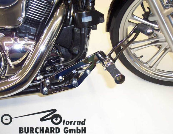 Kawasaki Vn 900 [BURCHARD EXCELLENCE] - fremre fotstøttesystem med ABE, +17 cm, Kawasaki VN 900 Classic /Custom, Sundance glatt, blank svart