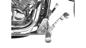 Yamaha Xvs 650 [BURCHARD EXCELLENCE] - vorverlegte Fußrastenanlage mit ABE, +12 cm, Kawasaki XVS 650 Drag Star /Classic, Ness gefräst, chrom