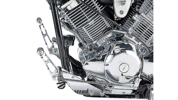 Yamaha Xvs 1100 [BURCHARD EXCELLENCE] - vorverlegte Fußrastenanlage mit ABE, +19 cm, Yamaha XVS 1100 Drag Star /Classic, Sundance gefräst, chrom
