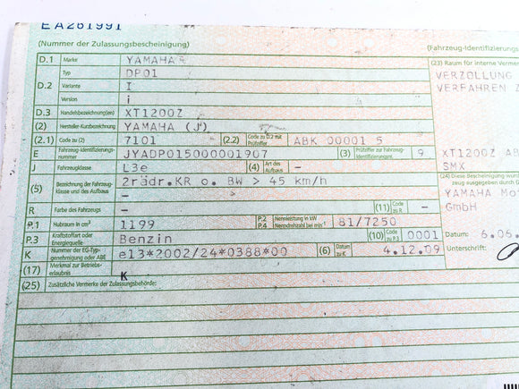 Yamaha xt 1200 z Super Tenere DP01 [2012] - rámec s papíry