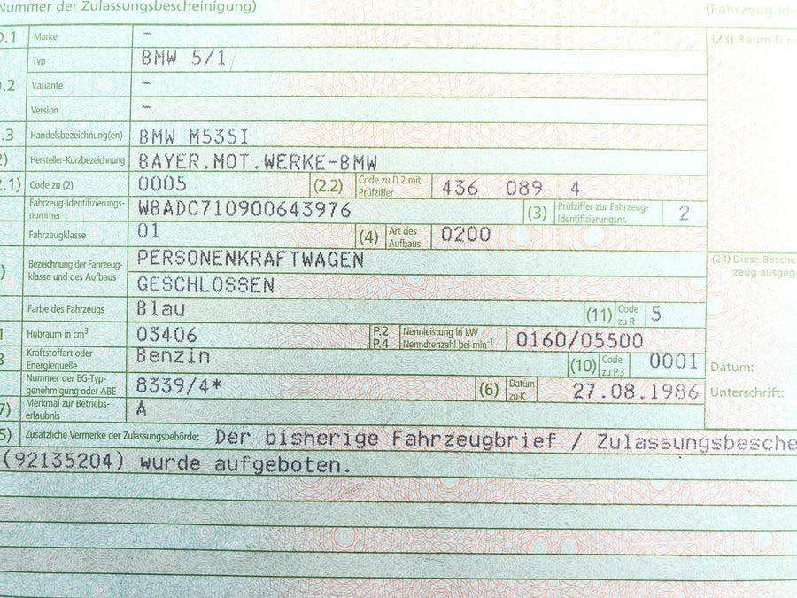 BMW M 535i E28 [1986] - Radhaus rungon lukumäärällä ja paperilla