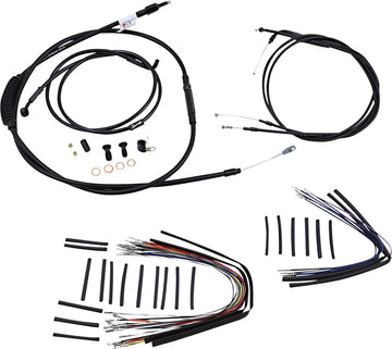 Harley Davidson FXST [BURLY BRAND] - Kit complet de câbles/lignes de guidon en vinyle noir pour cintres Ape - 0