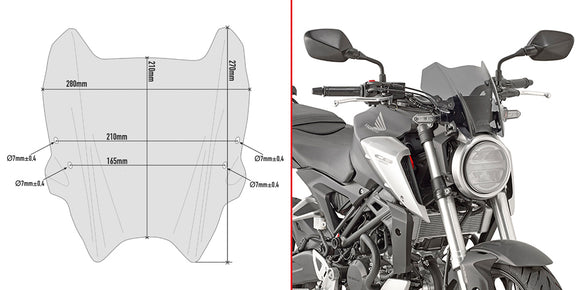 Honda Cb 300 R [2018-2025] - Windschild, getönt, 210x280 mm , mit ABE