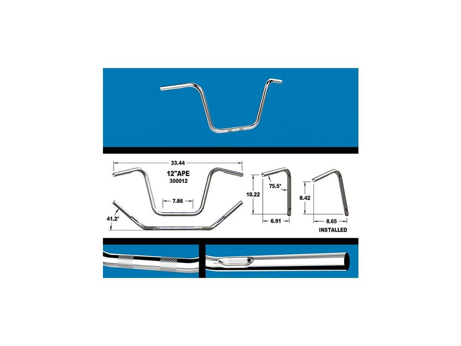 Harley Davidson Sportster [1982-2020] -12 Ape Hanger-styret med bucklor, krompläterad