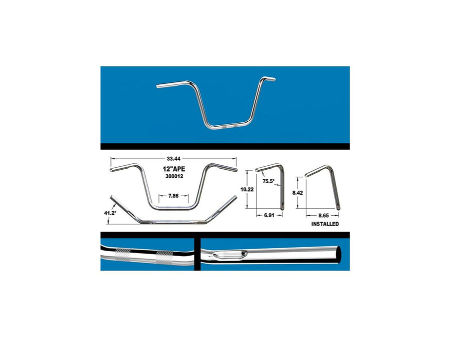 Harley Davidson Sportster [1982-2020] -12 Ape Hanger-styret med bucklor, krompläterad