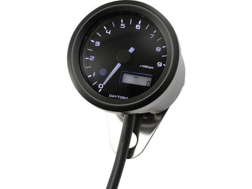 Harley Davidson - Velona Tachometer 48 mm, rustfrit stål sort lakeret speedometer