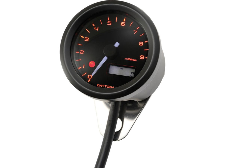 Harley Davidson - Velona Tachometer 48 mm, Svartmätare i rostfritt stål