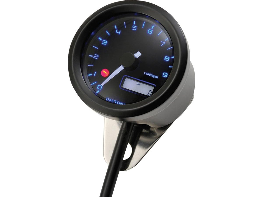 Harley Davidson - Velona Tachometer 48 mm, Svartmätare i rostfritt stål