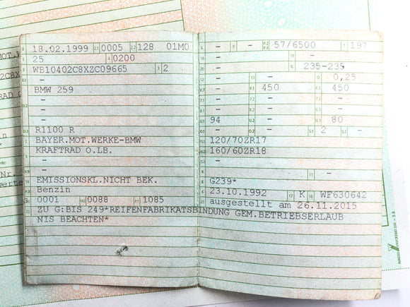 BMW R 1100 R Tipo 259 [1999] - Cabeça de quadro com papéis