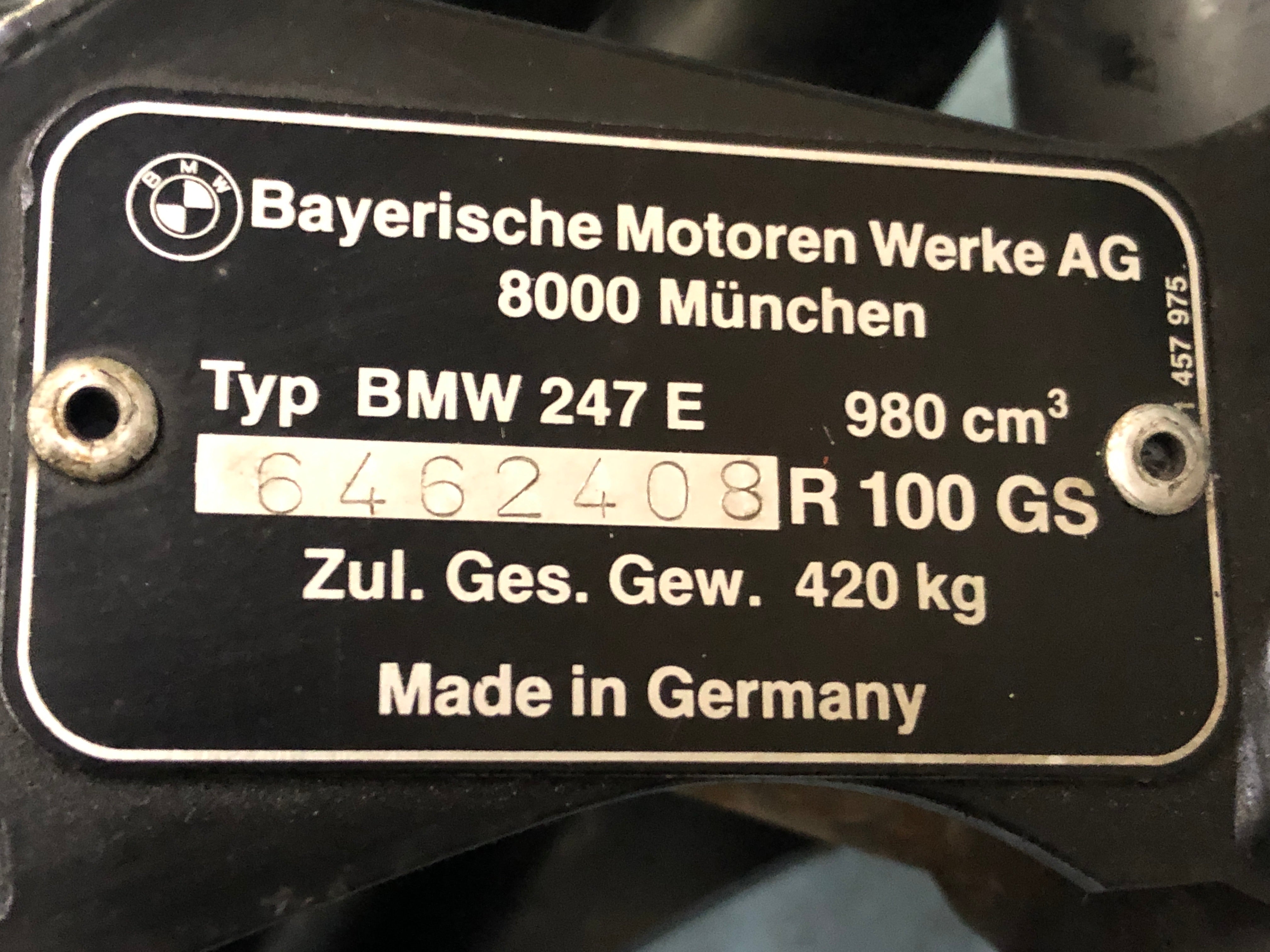 BMW R 100 GS 247E [1991] ramme med papirer