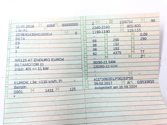 Beta RR 125 [2018] - Kader met papieren