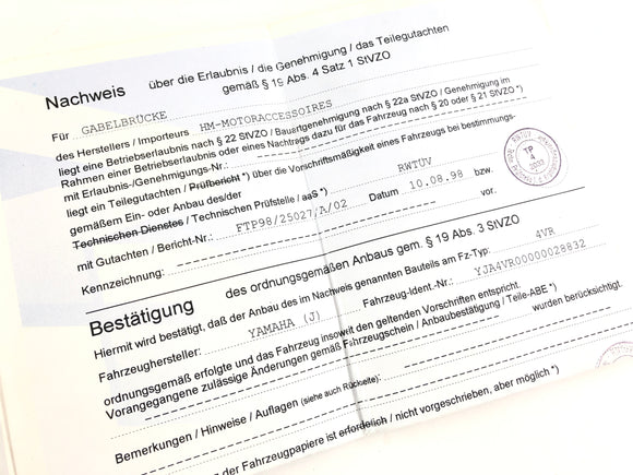 Yamaha XVS 650 Drag Star 4VR [1997] - Gabel Bridge øverst med en delesertifikat