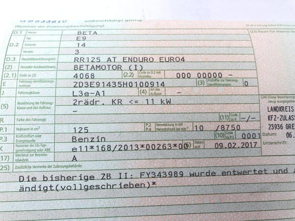 Beta RR 125 [2018] - Kader met papieren