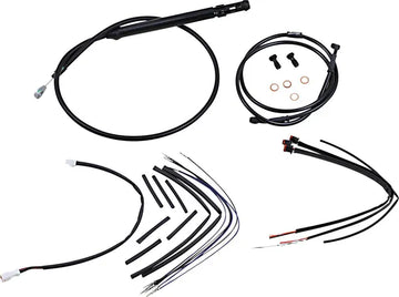 Harley Davidson FX [BURLY BRAND] – Komplettes schwarzes Vinyl-Lenkerzug/-Leitungsset für Ape Hanger