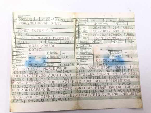 Honda CB 750 RC42 [1996] - рама с бумагами