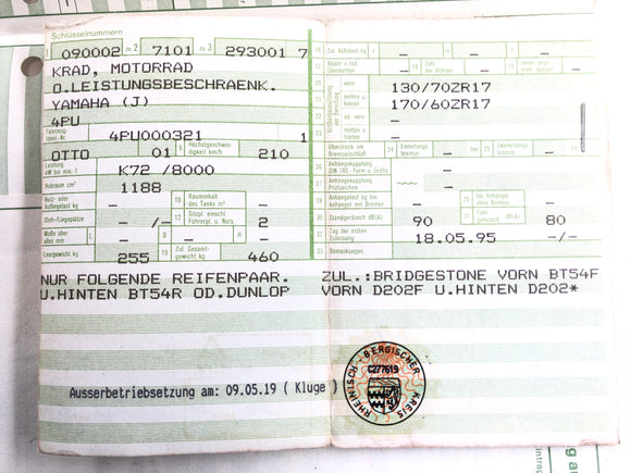 Yamaha XJR 1200 4PU [1995] - Frame with papers