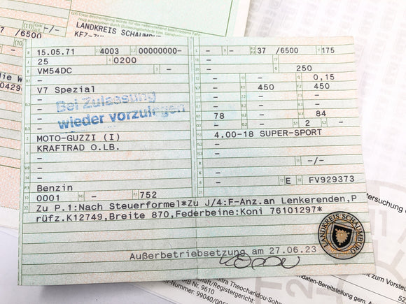 Moto Guzzi V7 Special [1971] - Frame met papieren