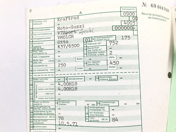 Moto Guzzi V7 Special [1971] - Rahmen mit Fahrzeugbrief Hauptrahmen Fahrgestell Chassis Grundrahmen