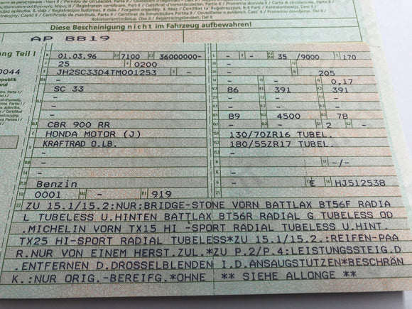 Honda CBR 900 RR SC33 [1996] - рама с бумагами
