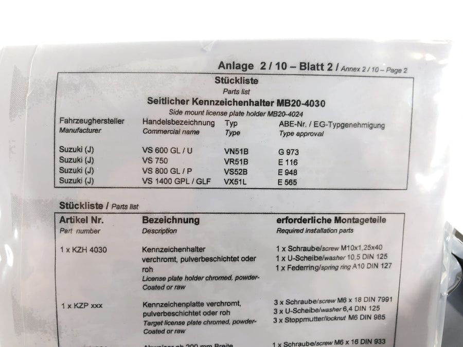 Suzuki VS 600 - 1400 Intruder [Burchard] - Seitlicher Kennzeichenhalter 180 x 200 L Chrom neuwertig
