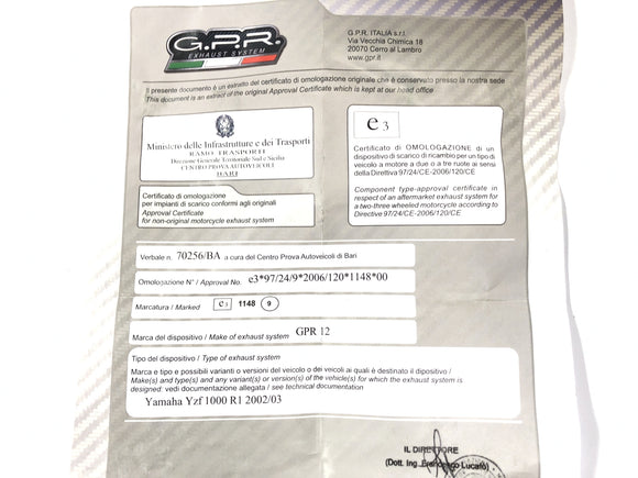 Yamaha YZF R1 RN09 [2003] - Silenciador definido por escape G.P.R.
