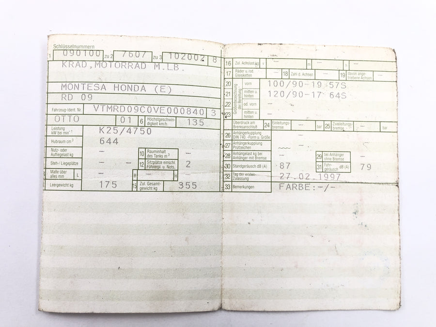 Honda SLR 650 RD09 [1997] - рама с бумагами