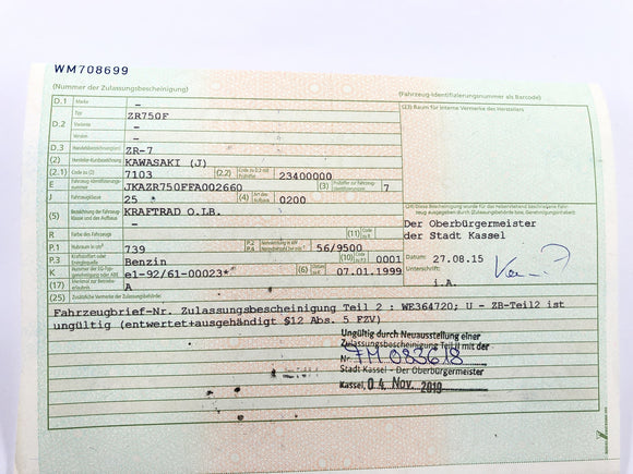 Kawasaki ZR7 ZR750F [1999] - Ramme med papirer
