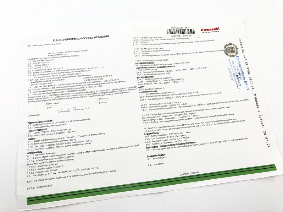 Kawasaki Ninja 125 BX125B [2024] - rámová hlava s papíry