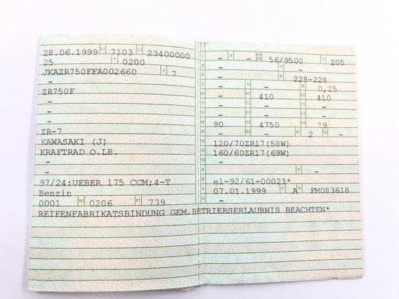 Kawasaki ZR7 ZR750F [1999] - Ramme med papirer