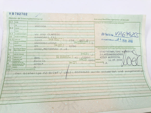Kawasaki VN 800 Classic [2000] - Ramme med papirer