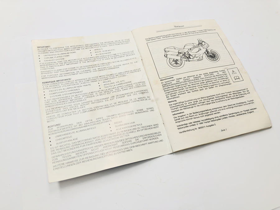 Triumph Speed Triple T509 [1998] - Benutzerhandbuch