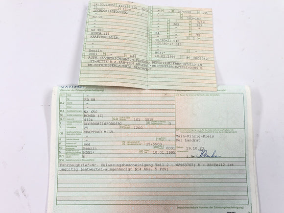 Honda NX 650 RD08 [1995] - рама с бумагами