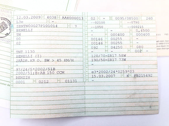 Benelli TNT 1130 [2009] - Ramme med papirer
