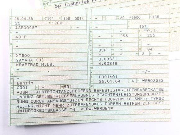 Yamaha XT 600 43F [1985] - Frame med papirer